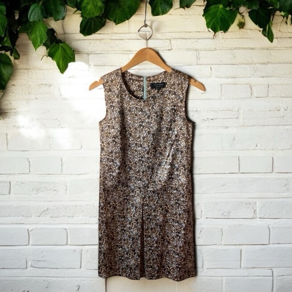 Ter Et Bantine brown satin sleeveless floral stretch dress IT 40 US S